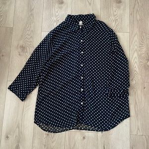 Chico’s Navy & White Polka Dot Button Down Blouse S